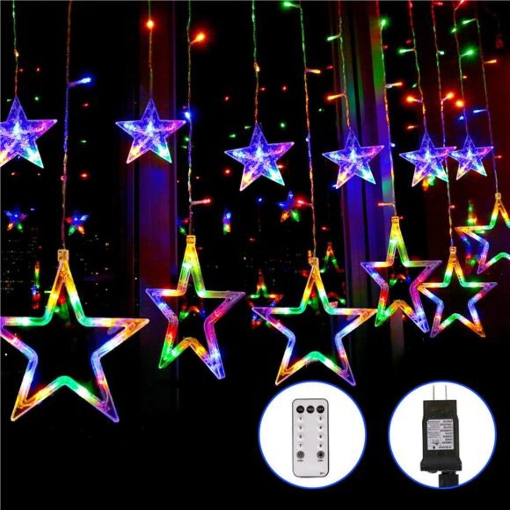 Star Curtain Lights 138 LED 12 Star Multicolor Christmas Lights 8.2ftConnectable